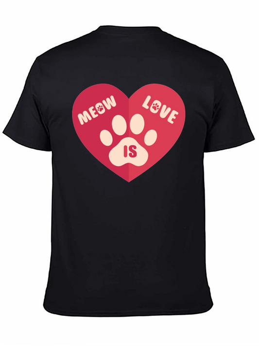 Meow Love Is Heart Graphic Tee - Black