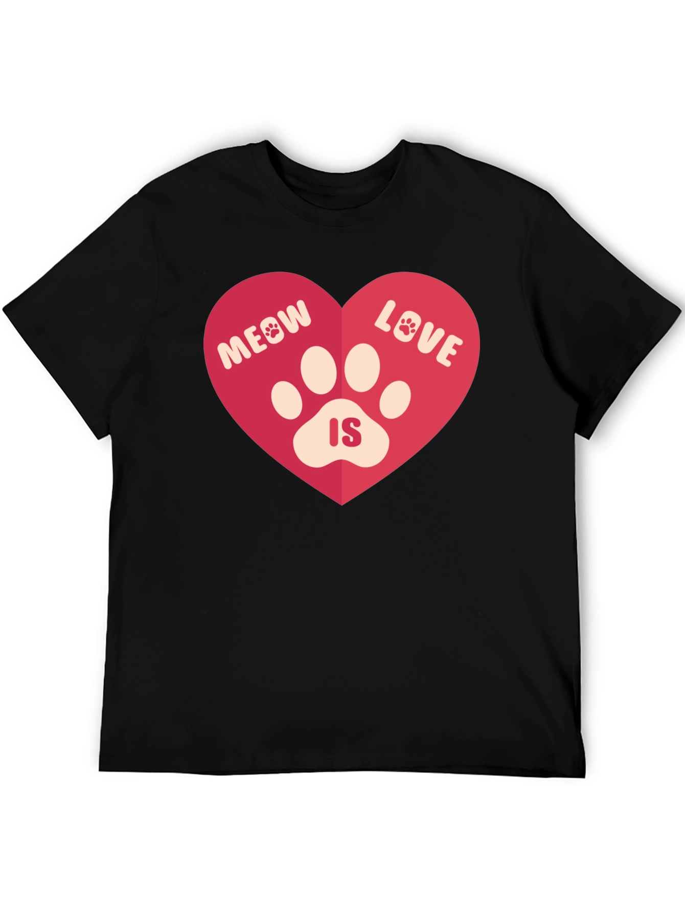 Meow Love Is Heart Graphic Tee - Black