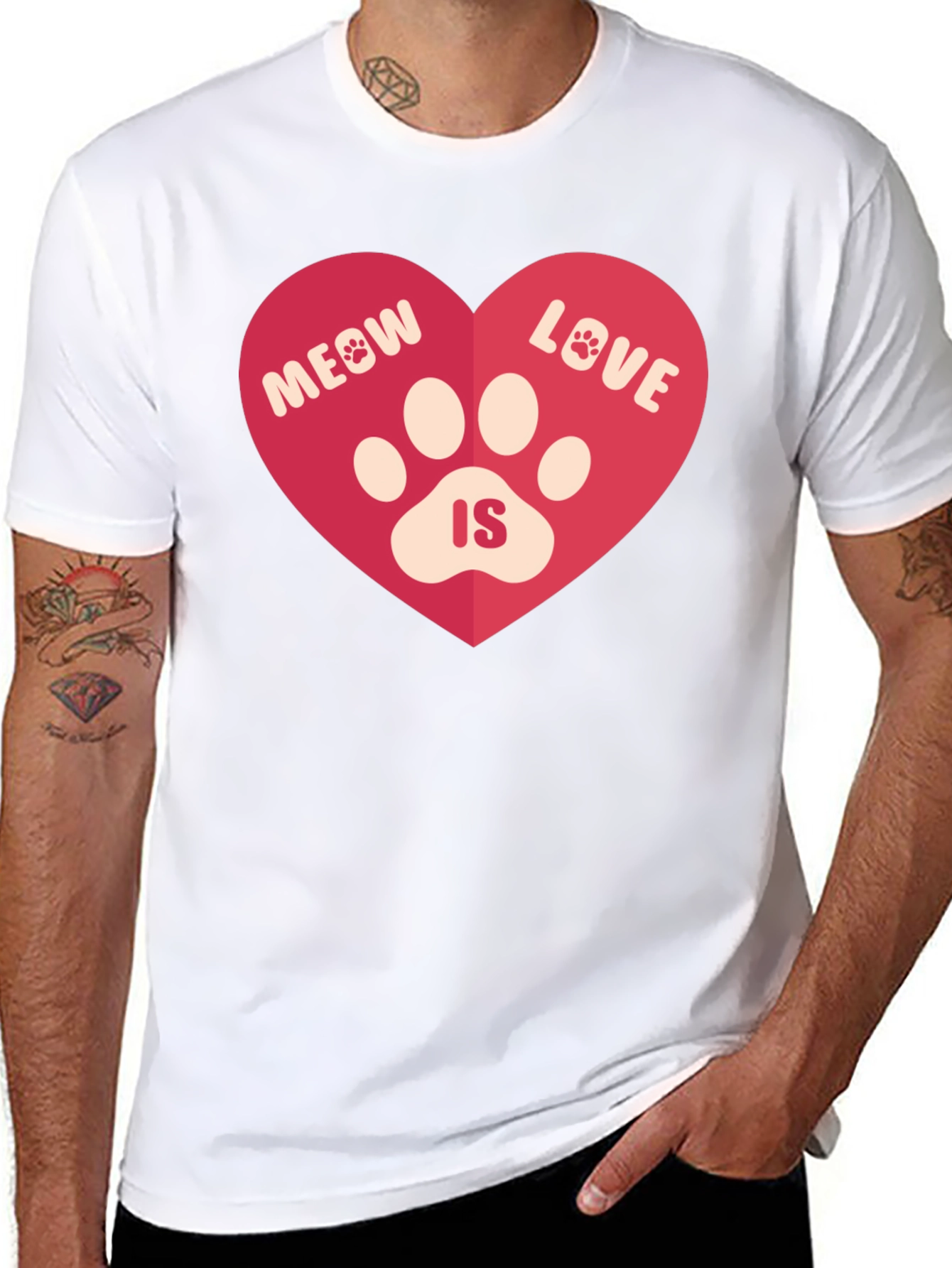 Meow Love Is Heart Graphic Tee - Black