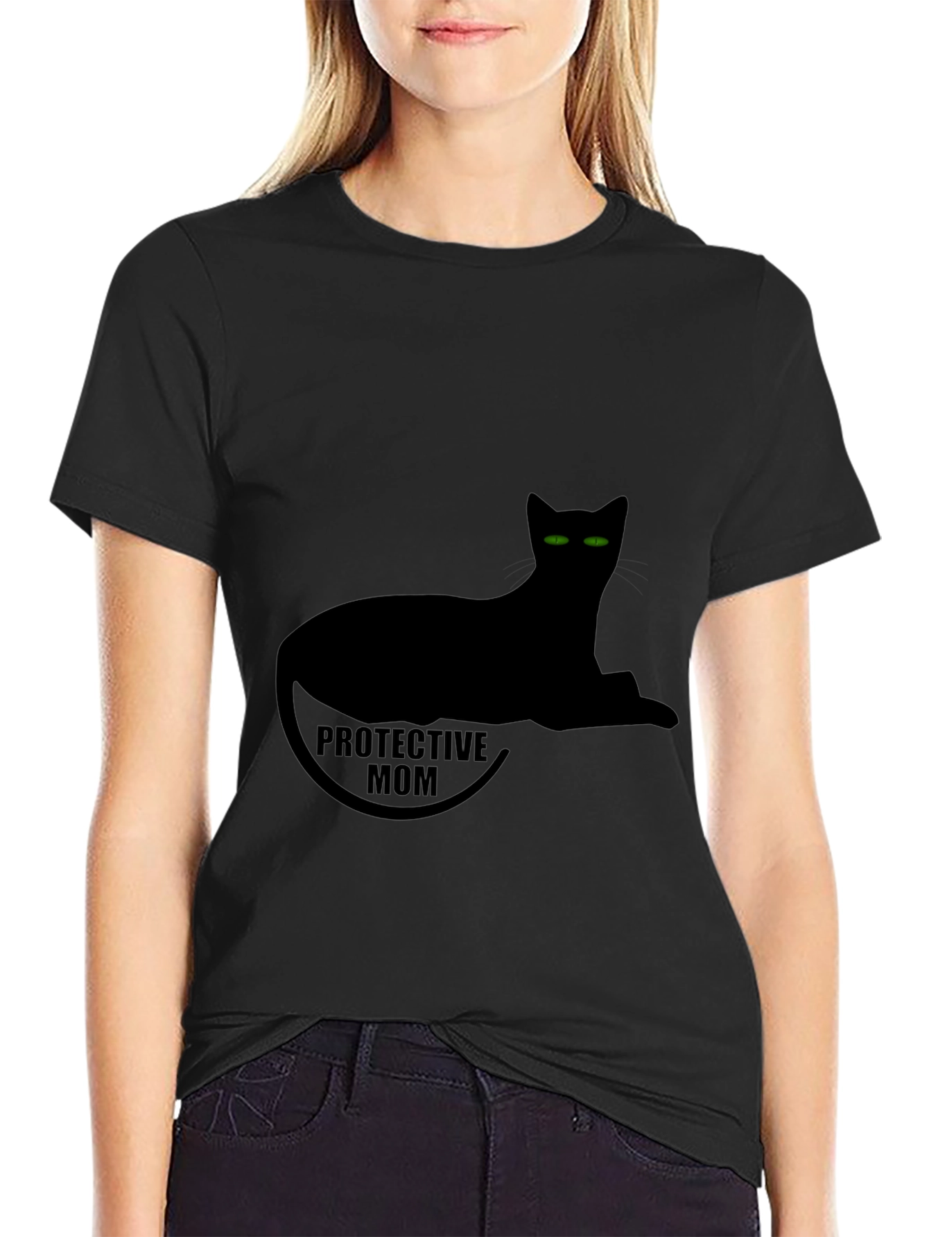 Protective Mom Cat T-Shirt - Black Tee