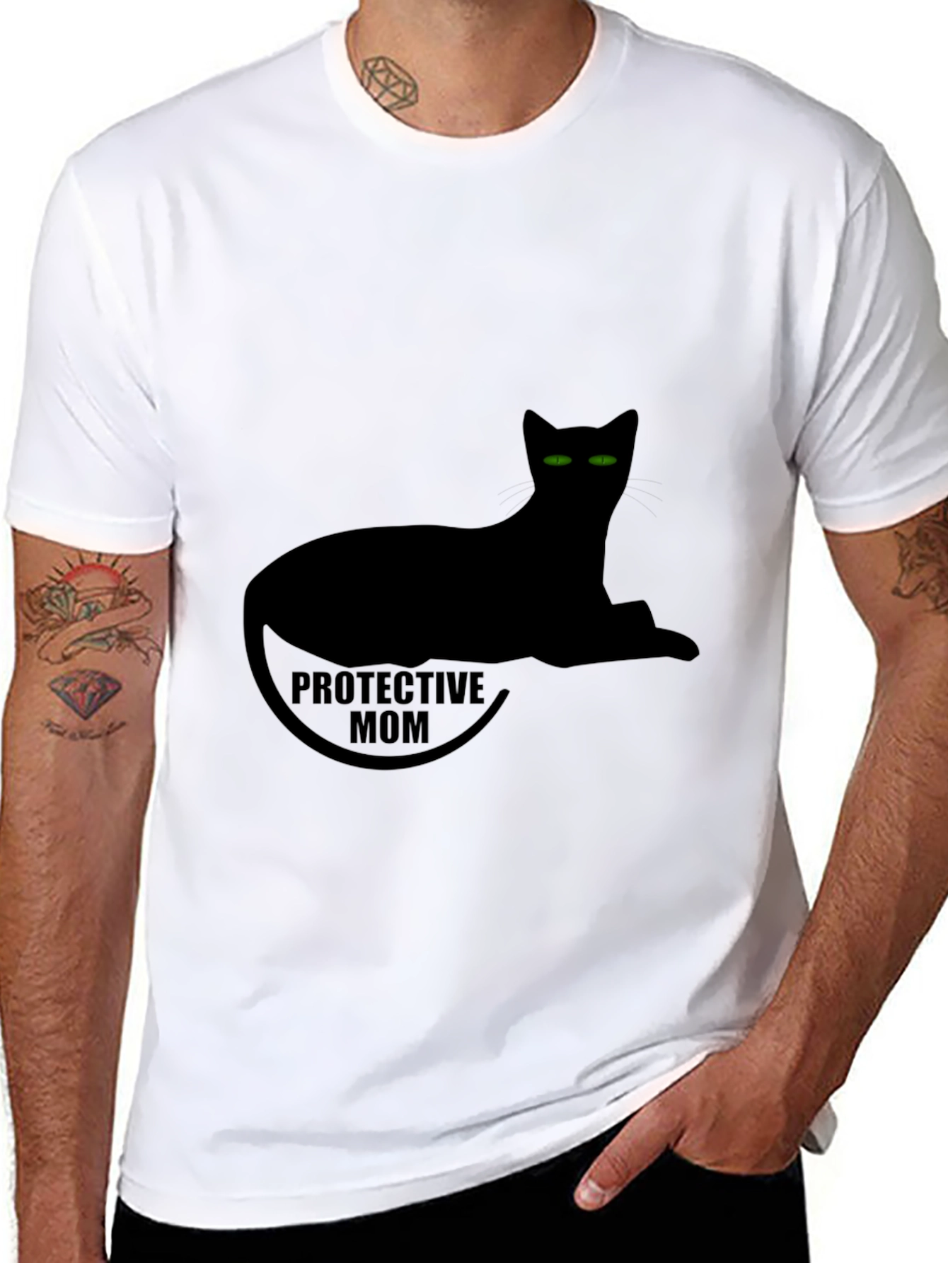 Protective Mom Cat T-Shirt - Black Tee