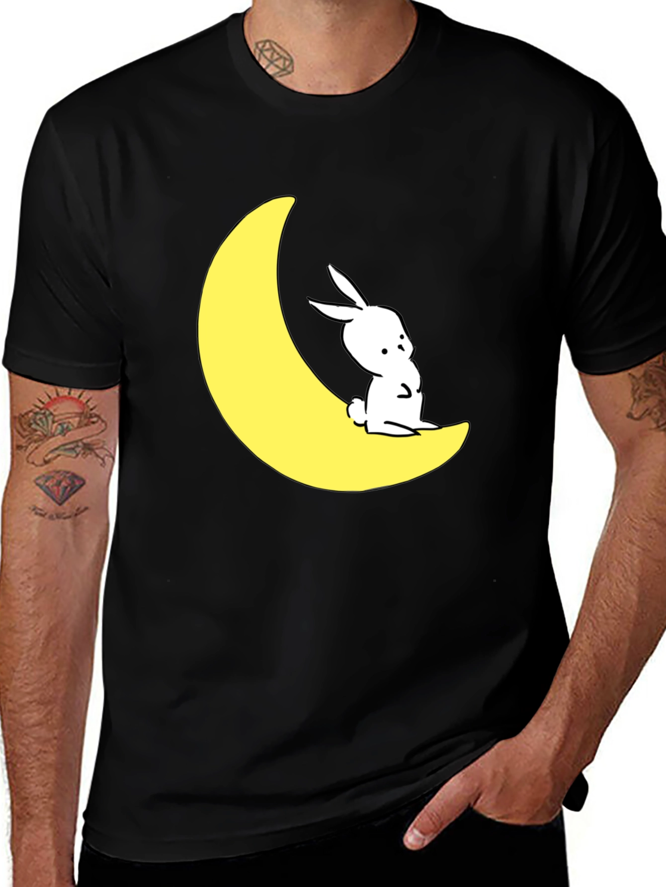 Moon Rabbit Graphic T-Shirt - Black