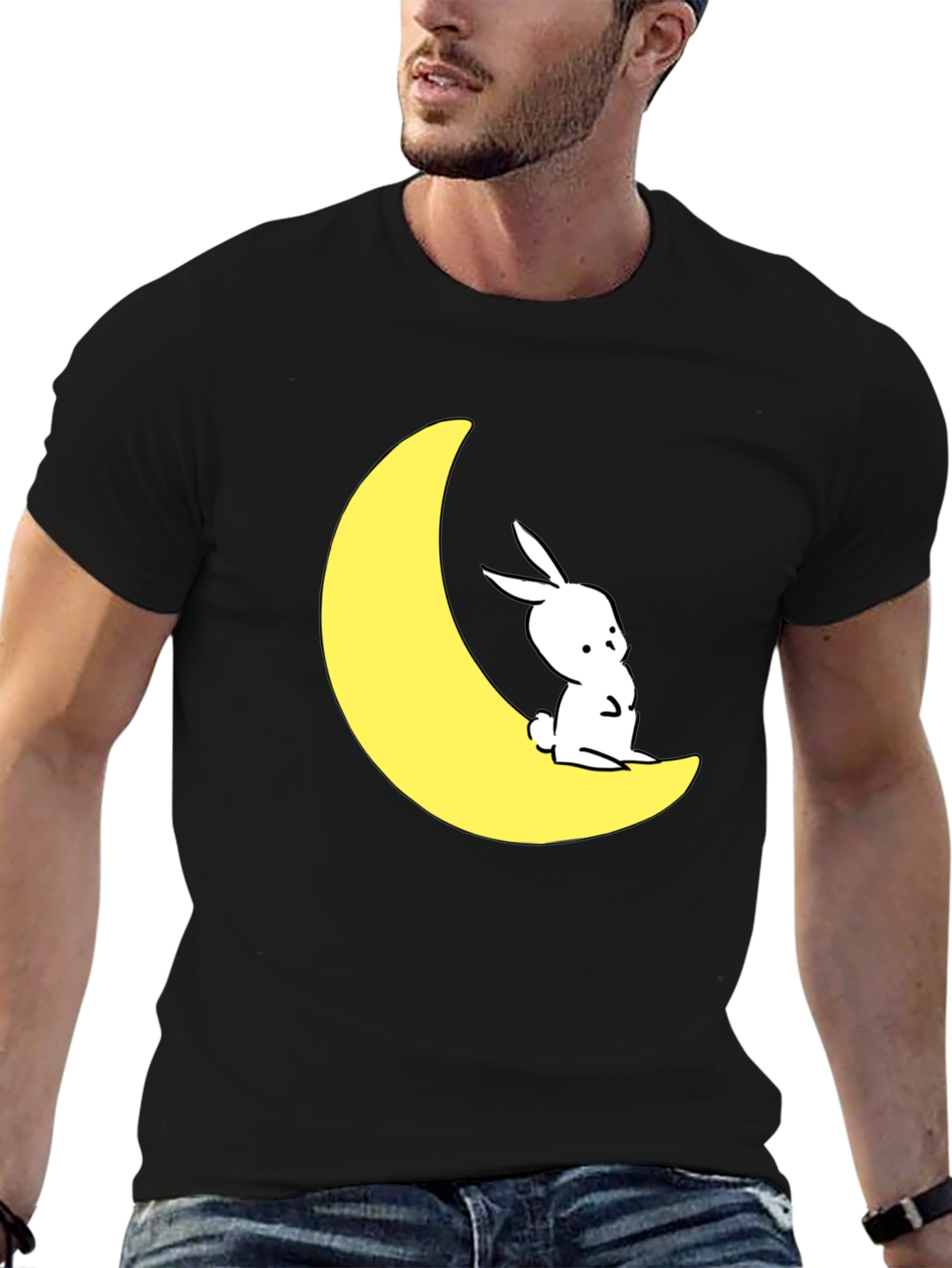 Moon Rabbit Graphic T-Shirt - Black