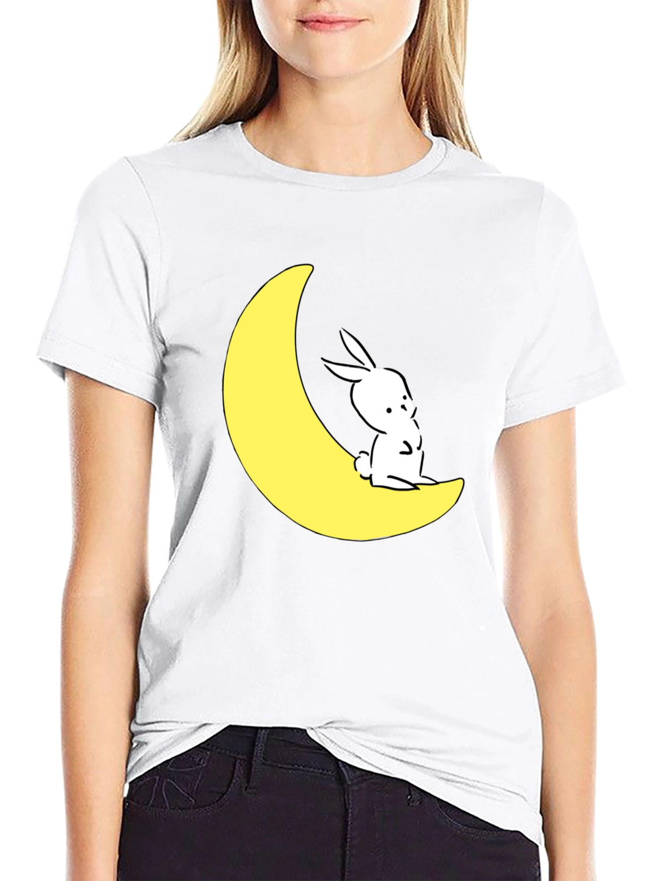 Moon Rabbit Graphic T-Shirt - Black
