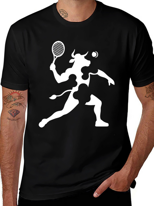 Cow Tennis Player Black T-Shirt