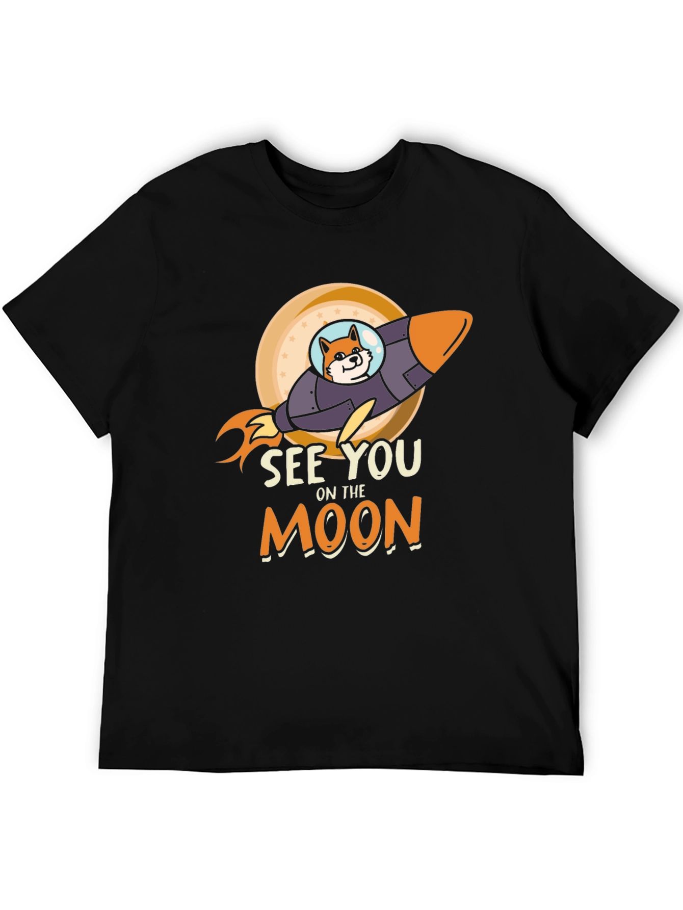 See You On The Moon Shiba Rocket Black T-Shirt