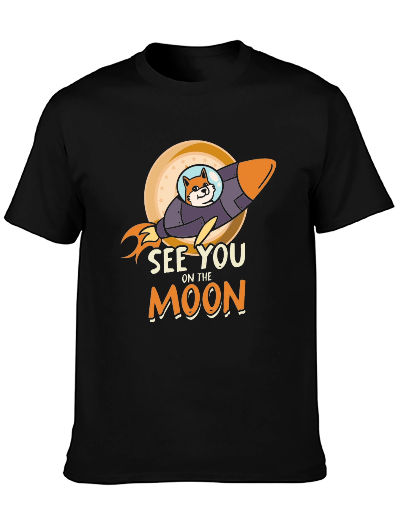 See You On The Moon Shiba Rocket Black T-Shirt