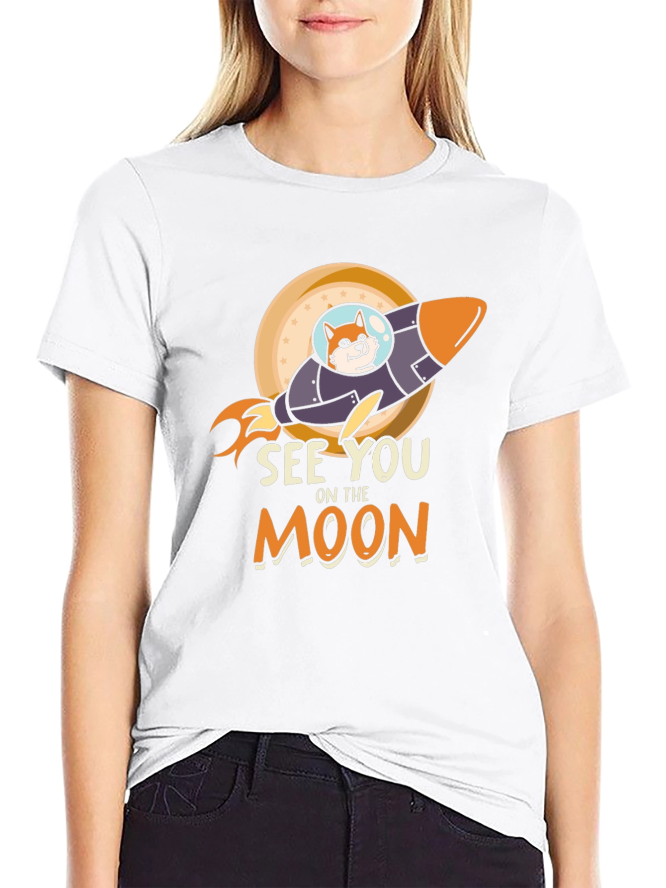 See You On The Moon Shiba Rocket Black T-Shirt