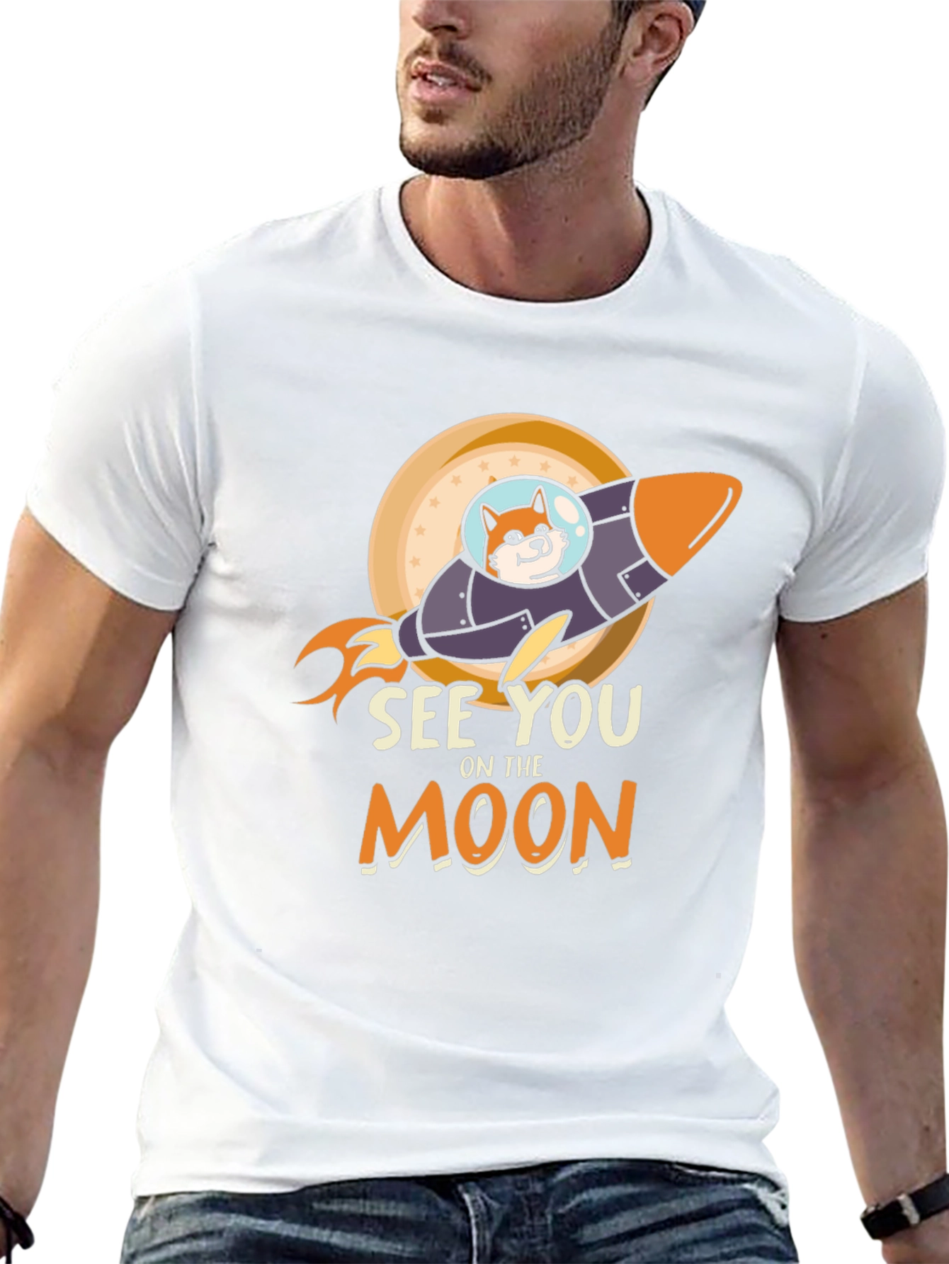 See You On The Moon Shiba Rocket Black T-Shirt