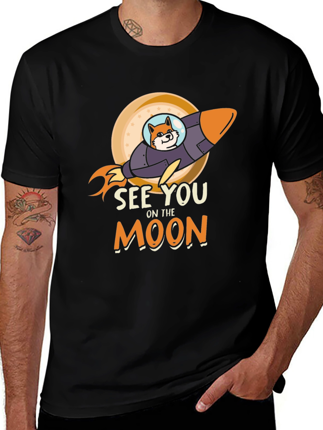 See You On The Moon Shiba Rocket Black T-Shirt