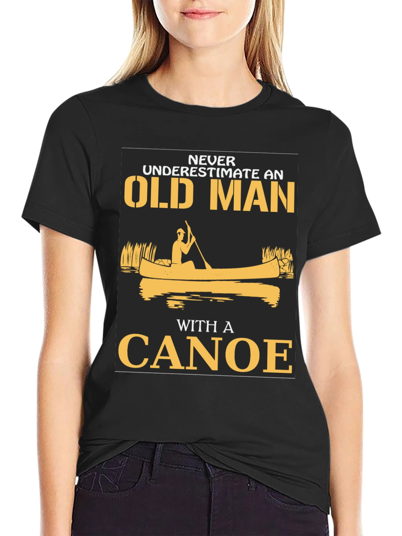 Old Man Canoe Graphic Tee - Black Cotton Blend