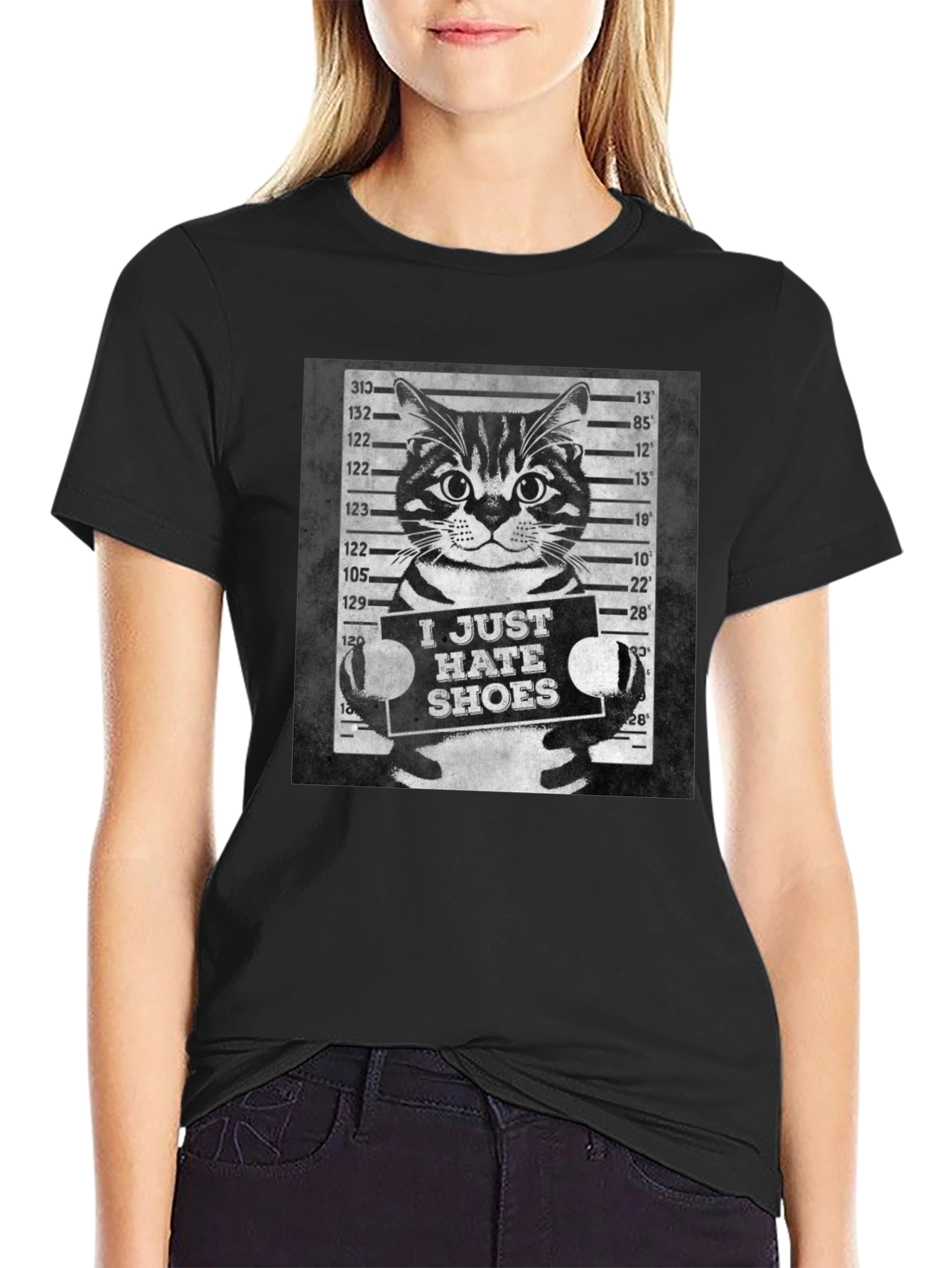 I Just Hate Shoes Cat Mugshot Graphic Tee