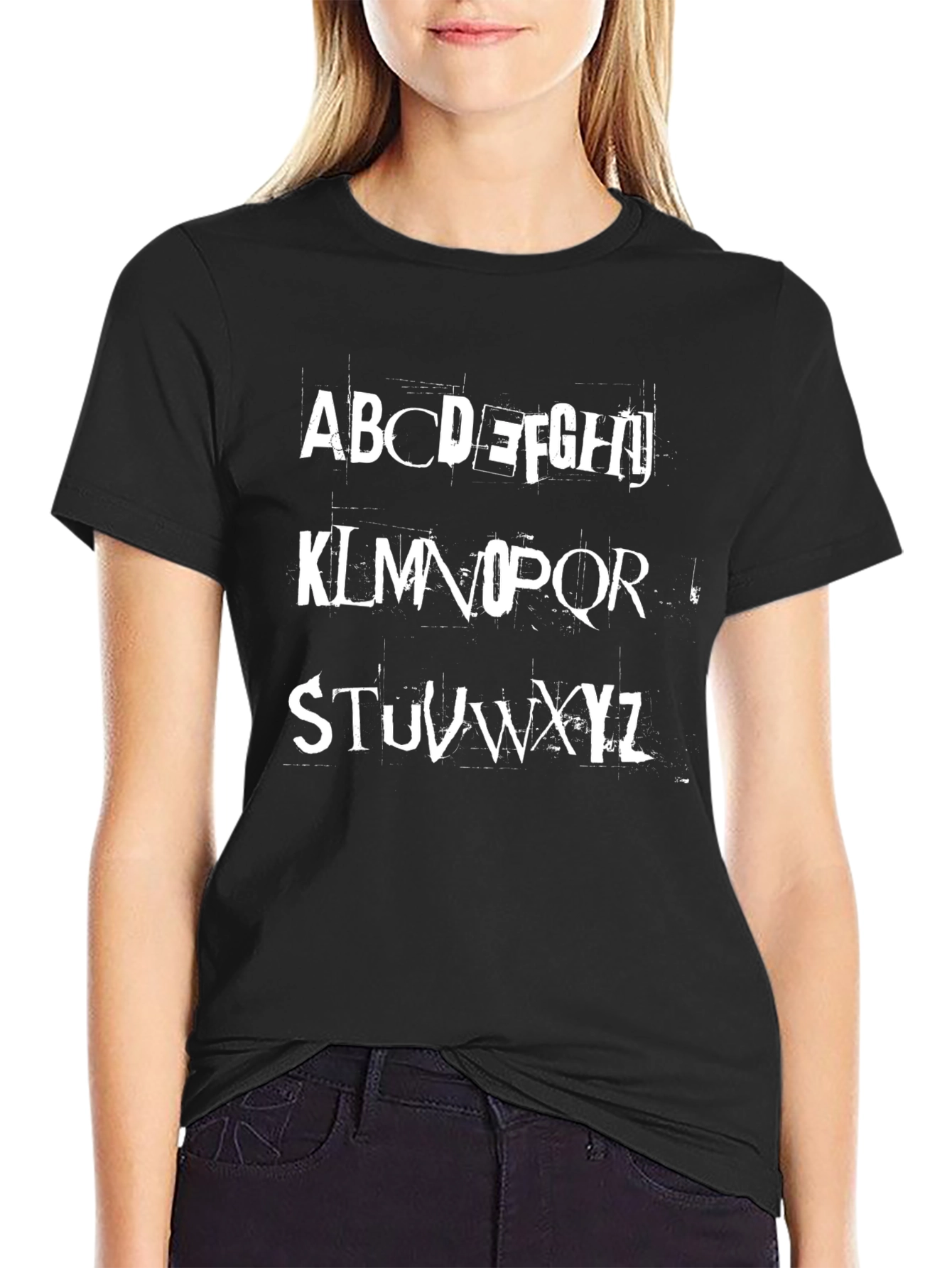 Alphabet Graphic Print Black T-Shirt