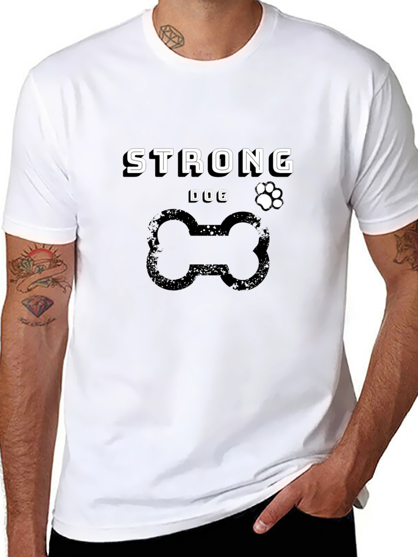 Strong Dog T-Shirt - Bone & Paw Print Design
