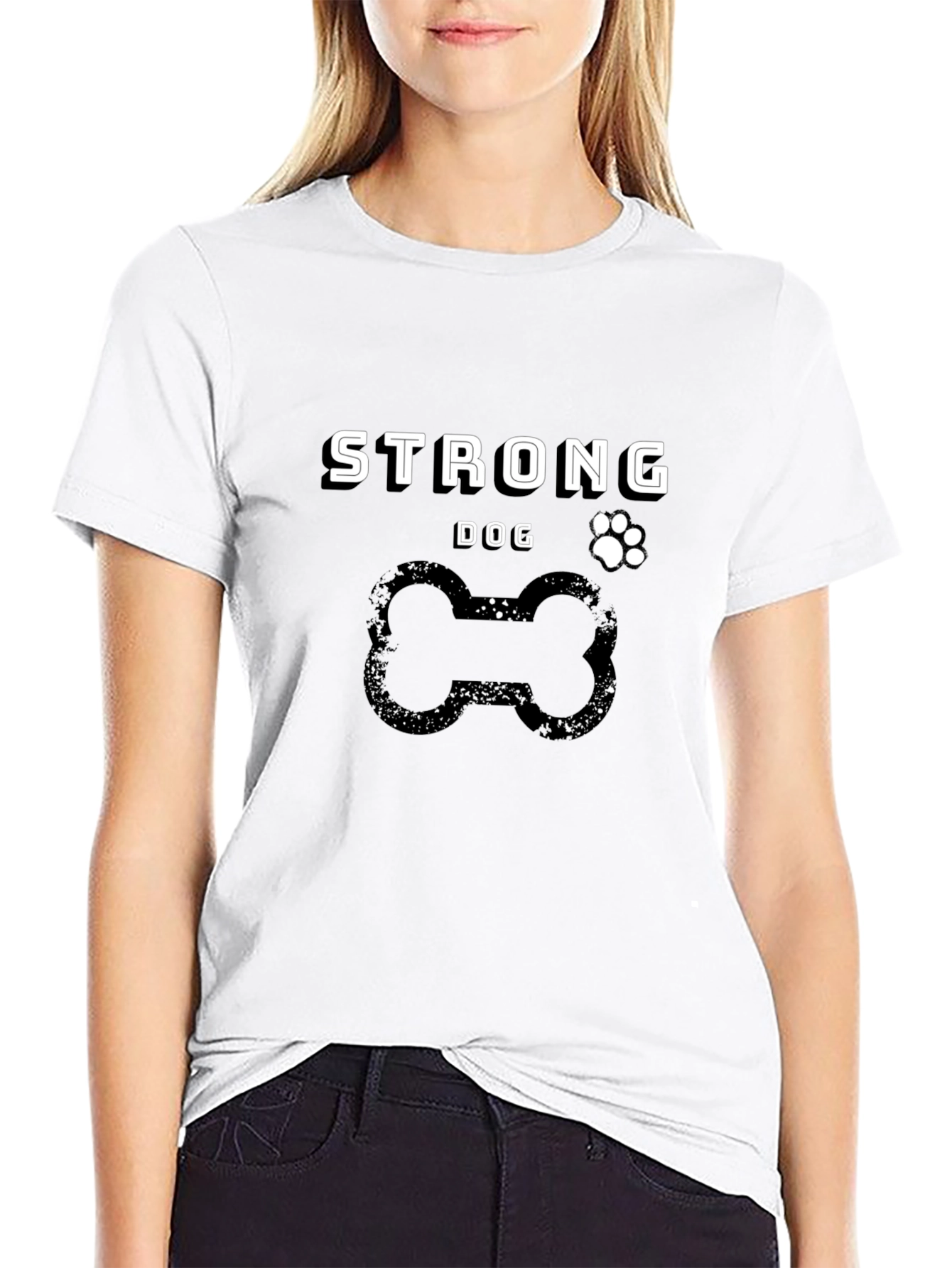Strong Dog T-Shirt - Bone & Paw Print Design