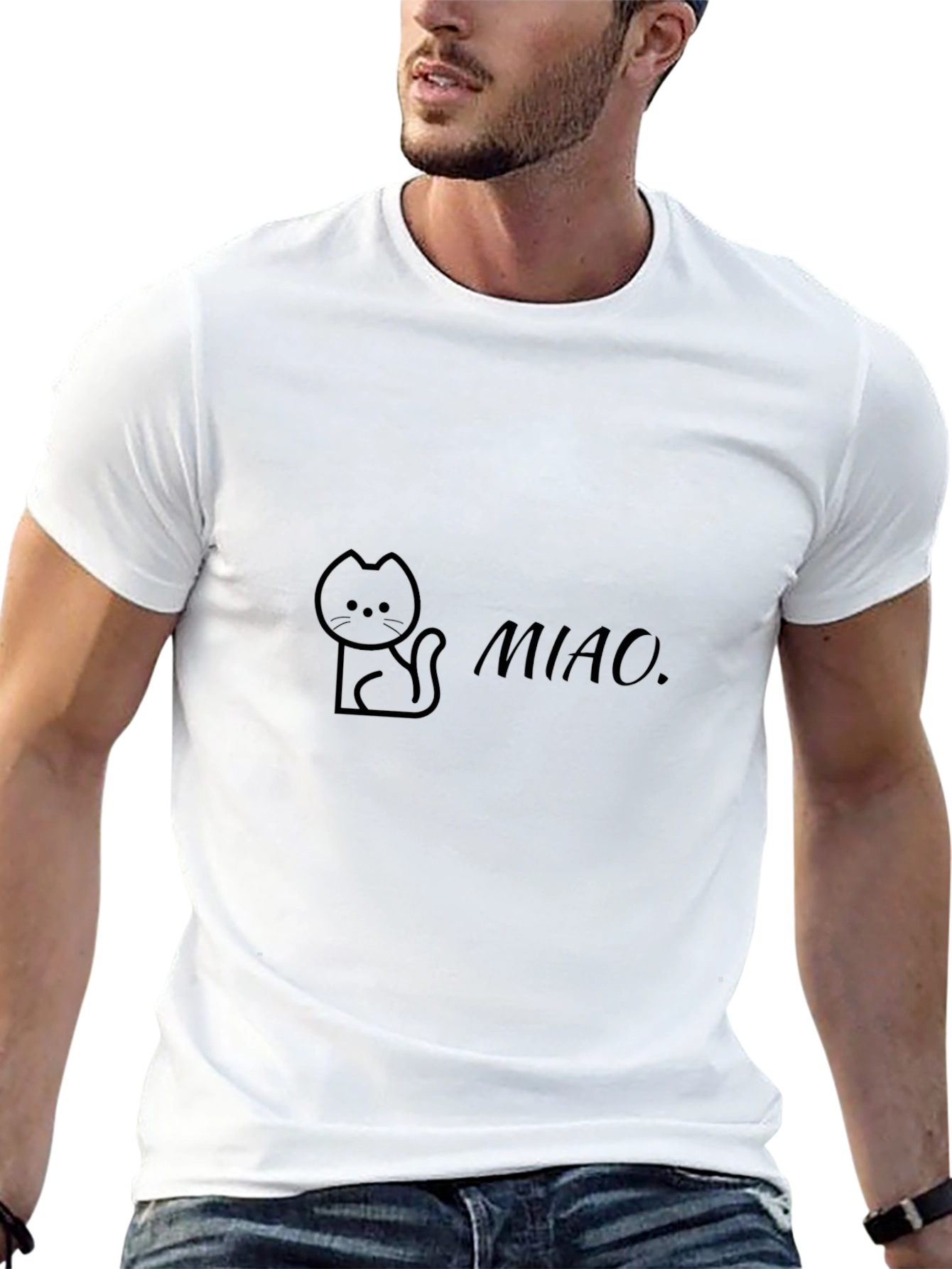 Cute Cat Miao Graphic Black T-Shirt