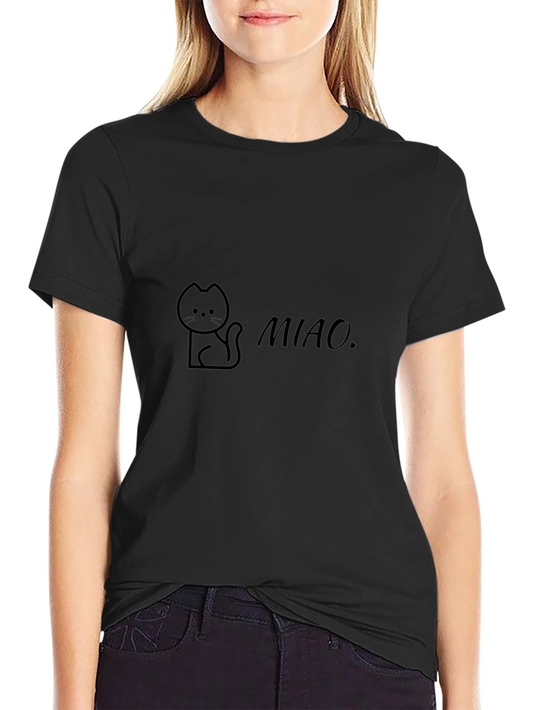 Cute Cat Miao Graphic Black T-Shirt