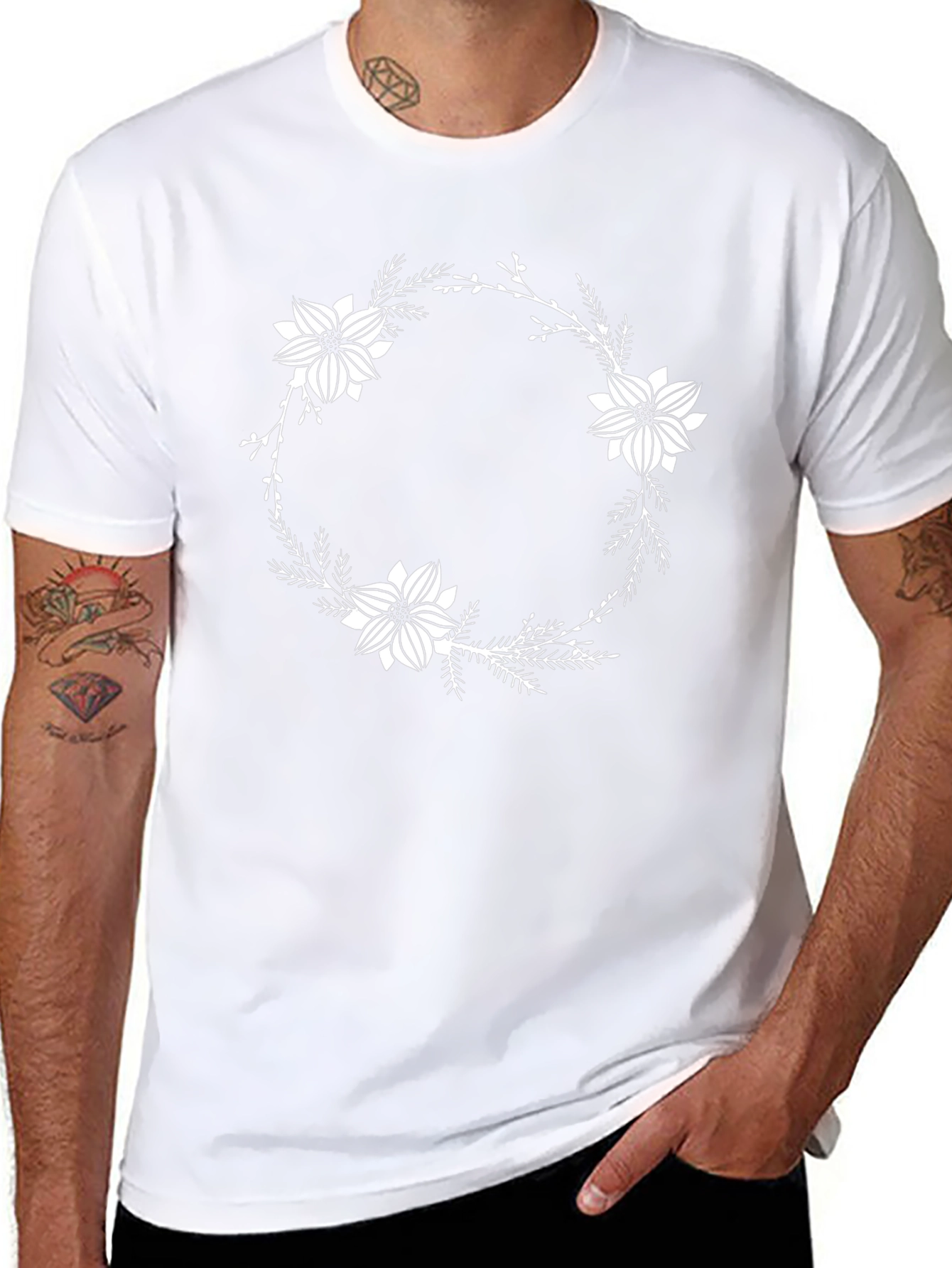 Floral Wreath Graphic Black Tee