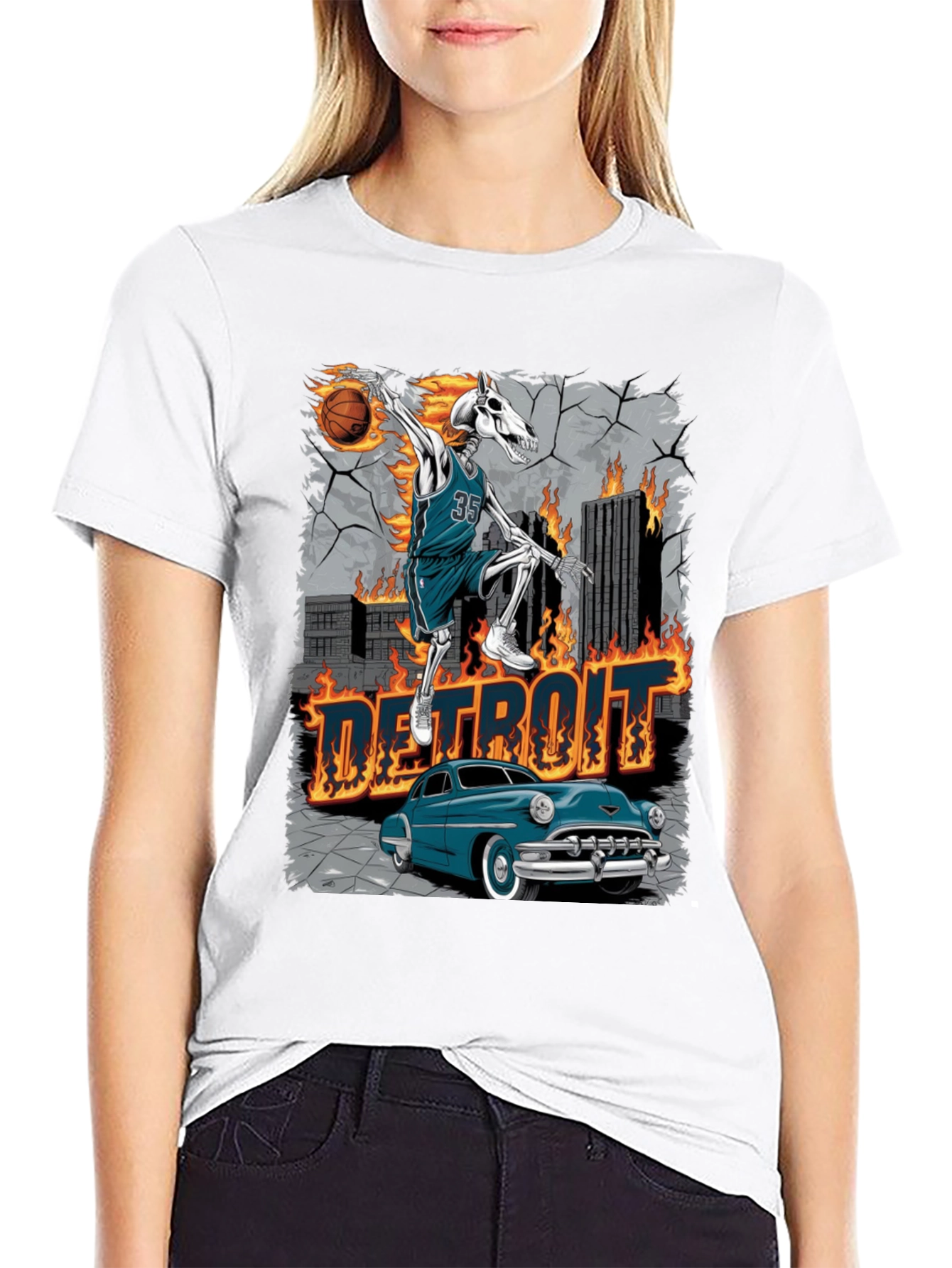 Detroit Skeleton Basketball T-Shirt