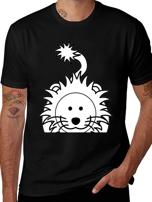 Cartoon Lion Graphic Tee - Black