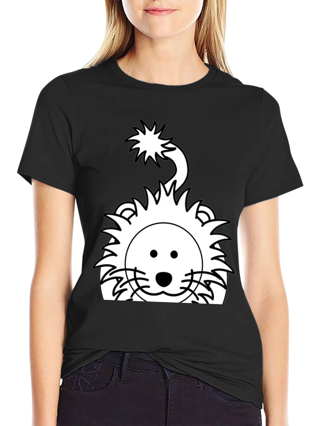Cartoon Lion Graphic Tee - Black