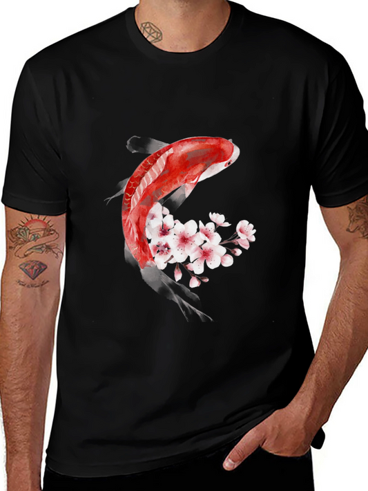Koi Fish Cherry Blossom Graphic T-Shirt