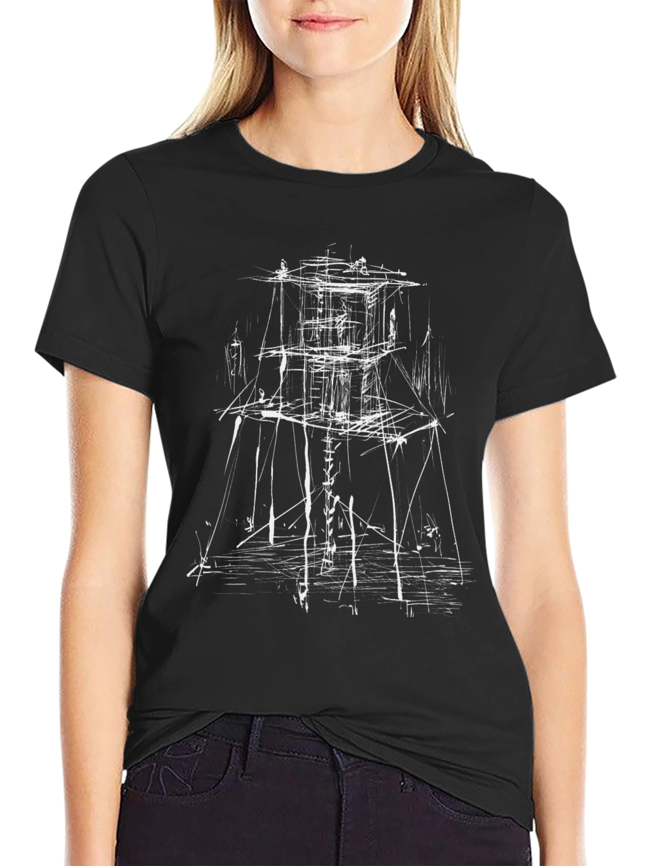 Abstract Structure Graphic Tee - Black Cotton Blend