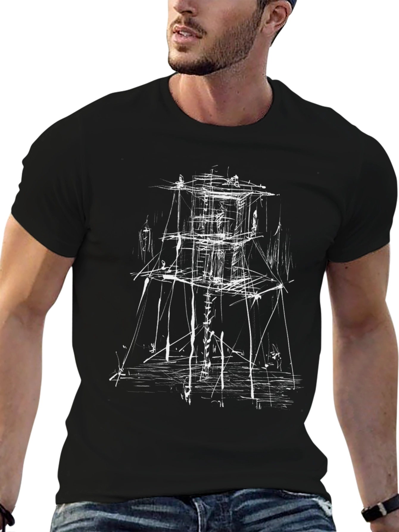 Abstract Structure Graphic Tee - Black Cotton Blend