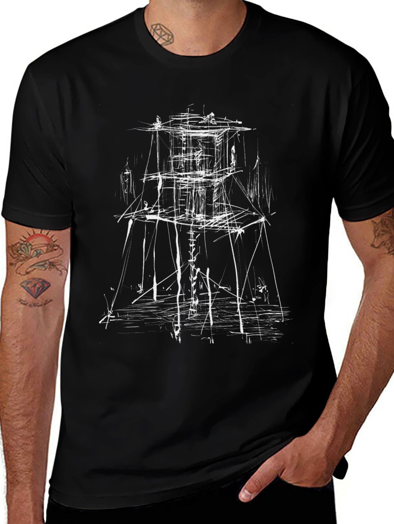 Abstract Structure Graphic Tee - Black Cotton Blend