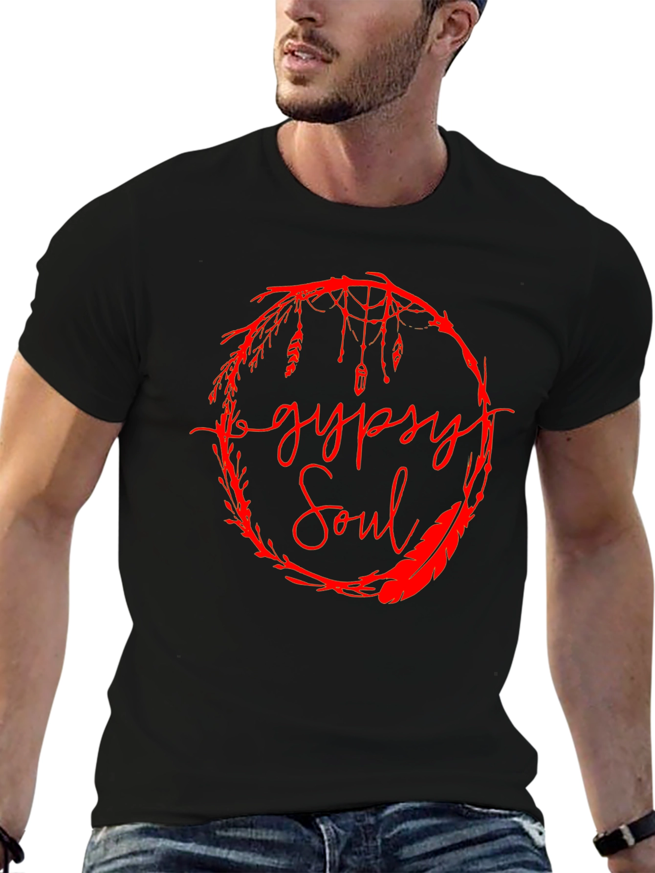 Gypsy Soul Graphic Tee -  Stylish Mens Black T-Shirt