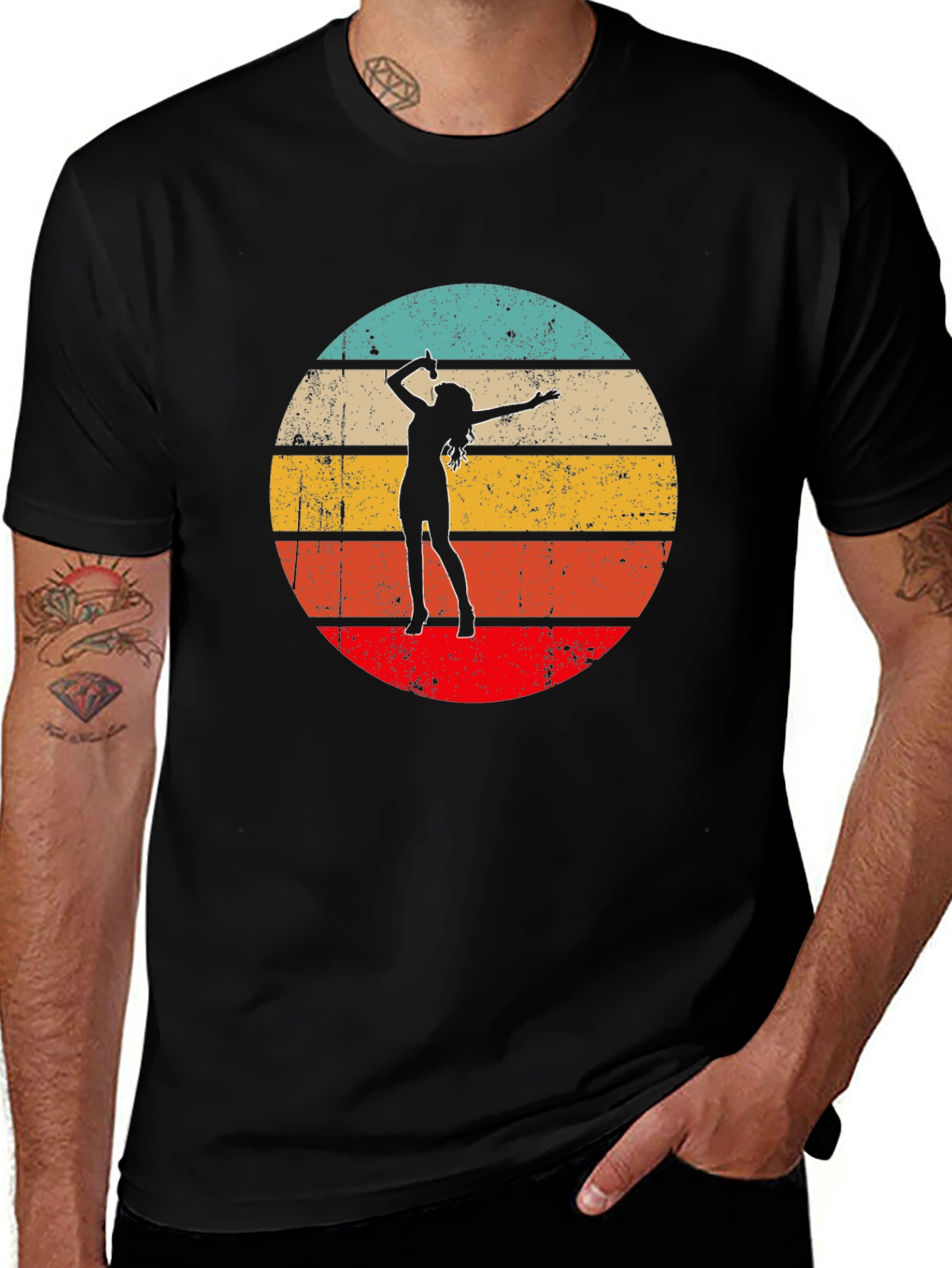 Retro Sunset Singer Black T-Shirt