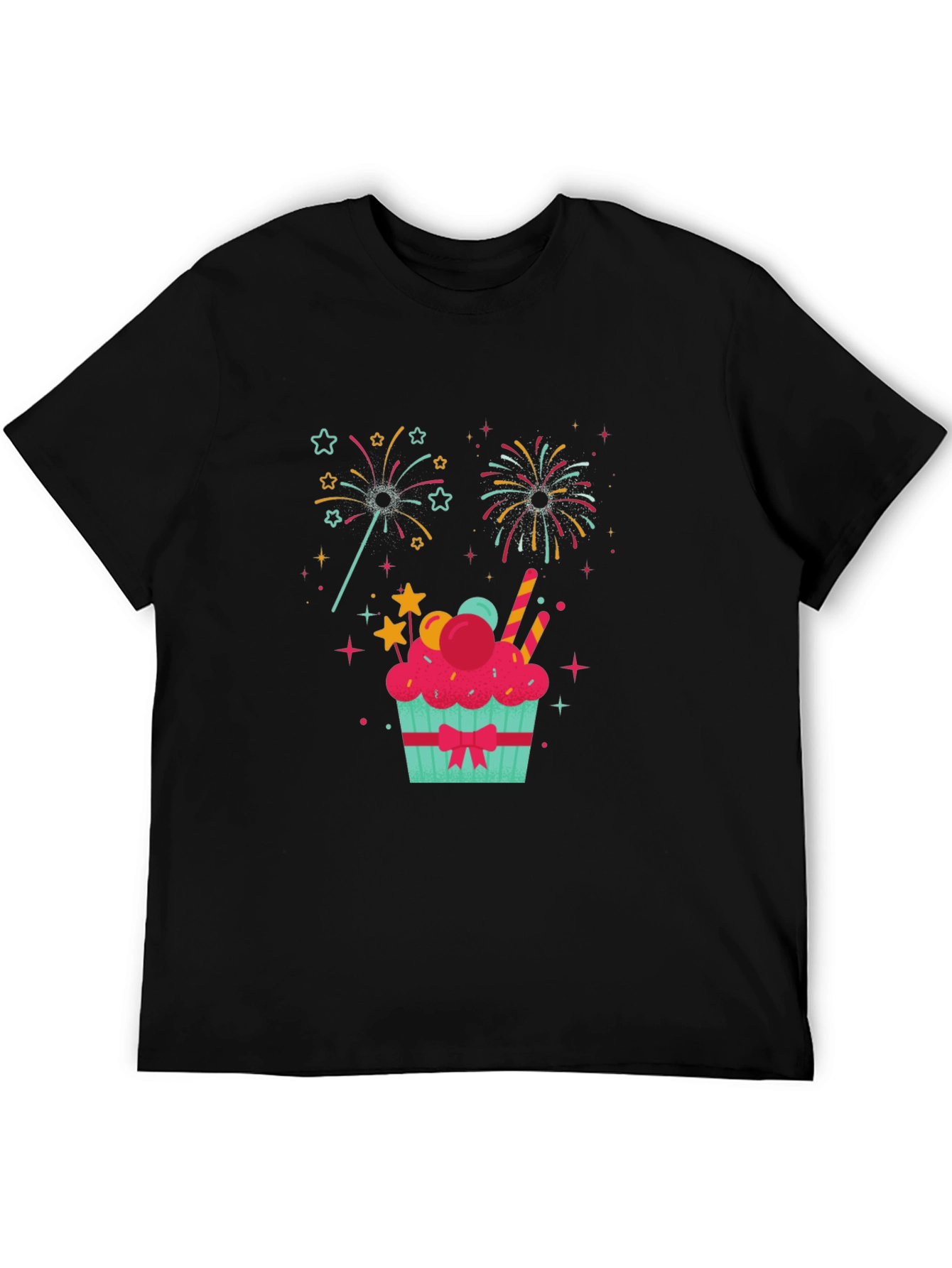 Festive Cupcake Fireworks Graphic Tee - Black