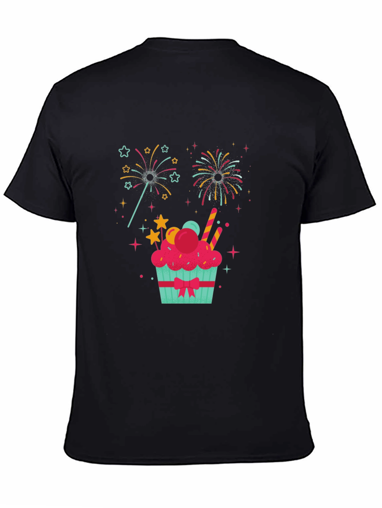 Festive Cupcake Fireworks Graphic Tee - Black