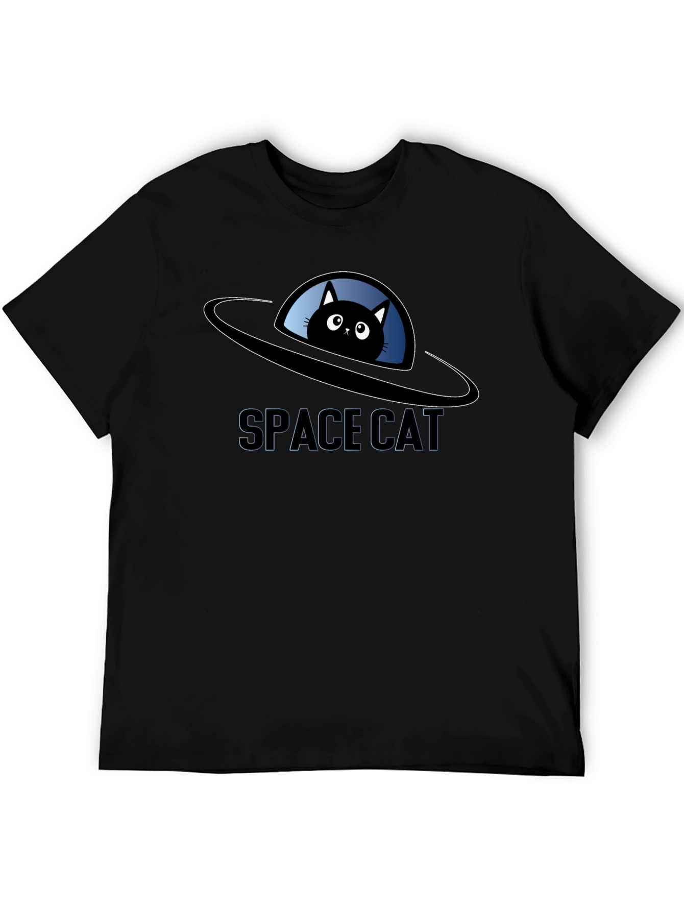 Space Cat UFO Black T-Shirt