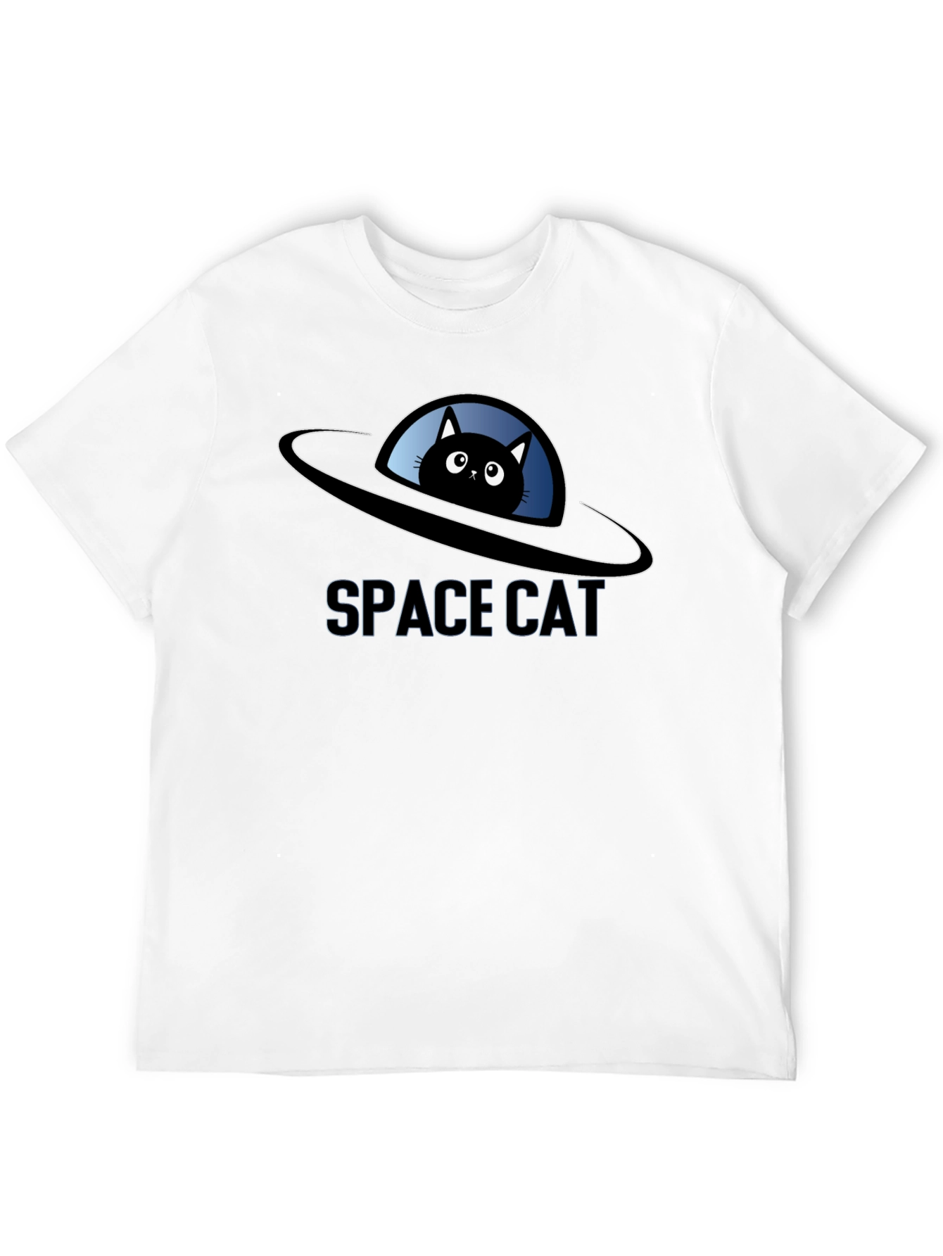 Space Cat UFO Black T-Shirt