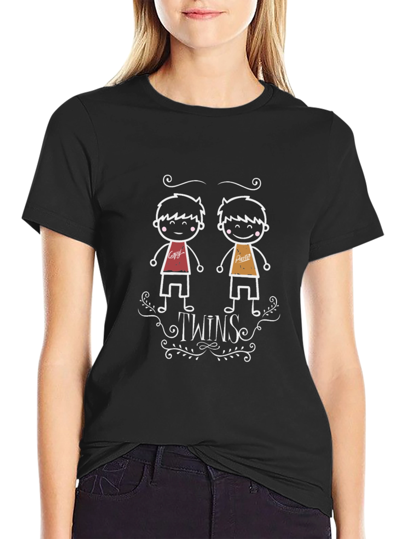 Twin Cartoon Graphic Black Tee
