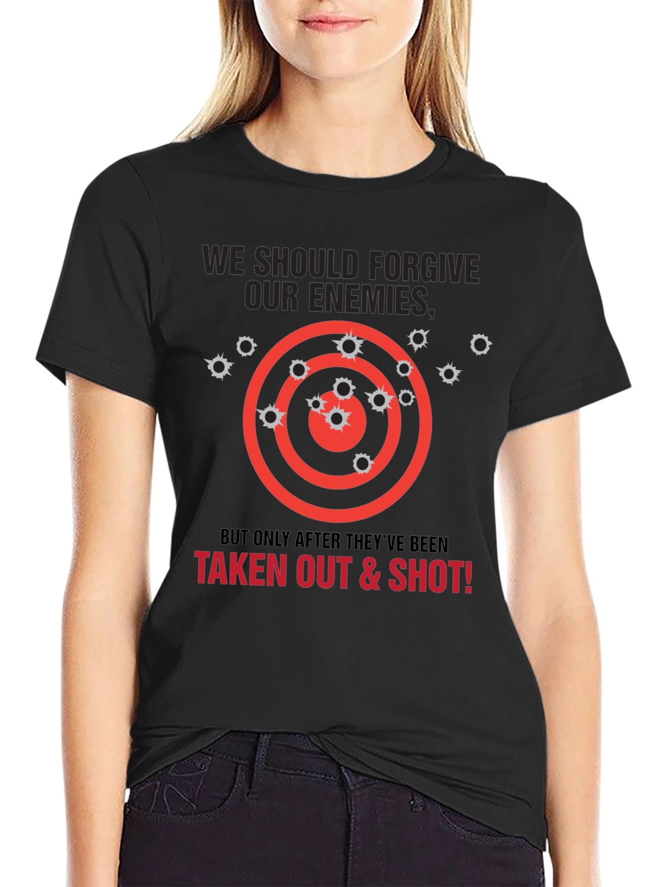 Forgive Enemies Funny T-Shirt - Target Practice Design