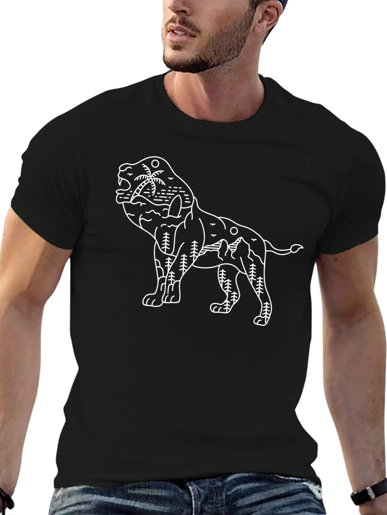 Lion Nature Graphic Black T-Shirt