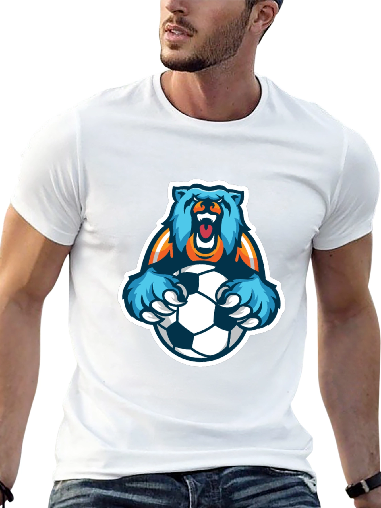 Bear Soccer T-Shirt - Mens Black Graphic Tee