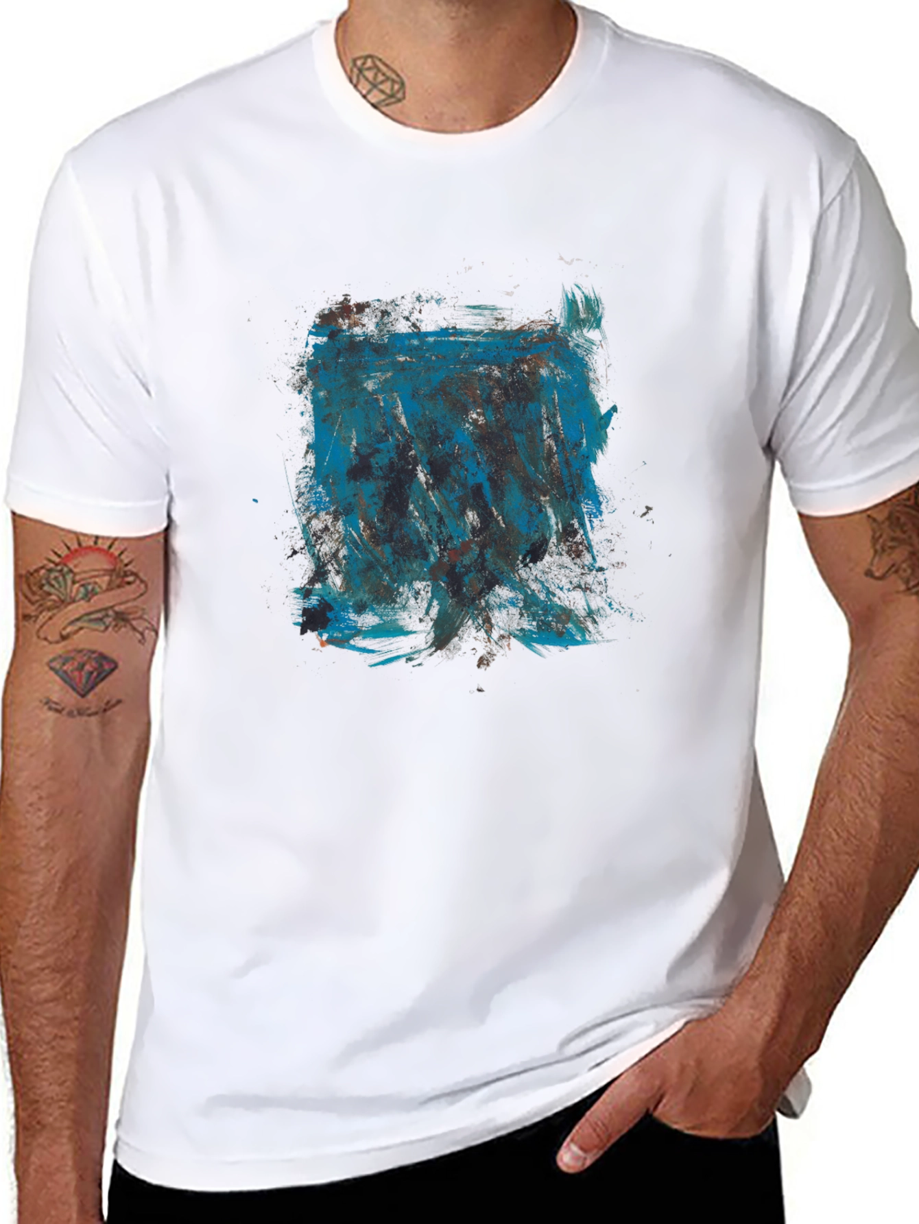Abstract Blue Graphic Print Black T-Shirt