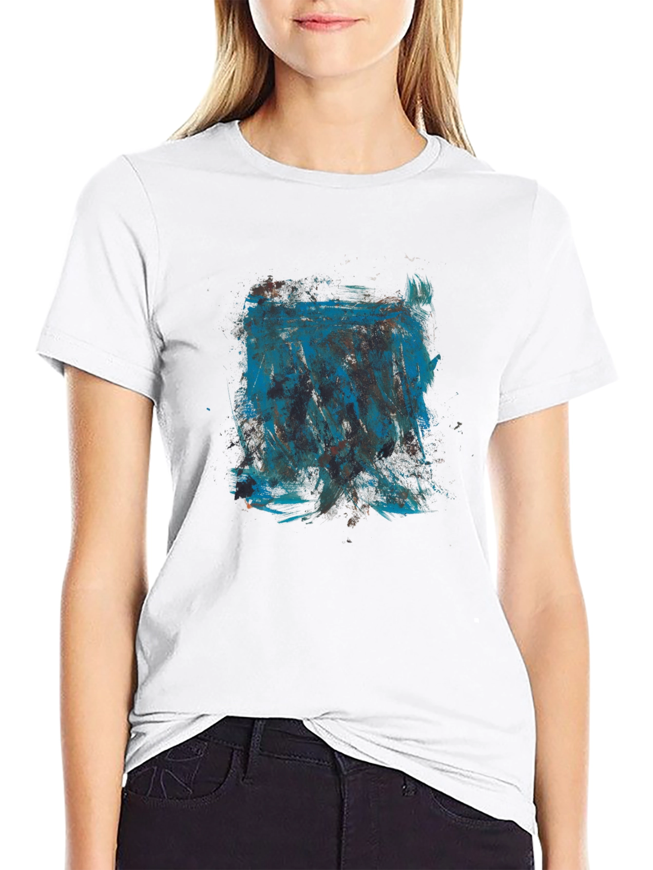 Abstract Blue Graphic Print Black T-Shirt