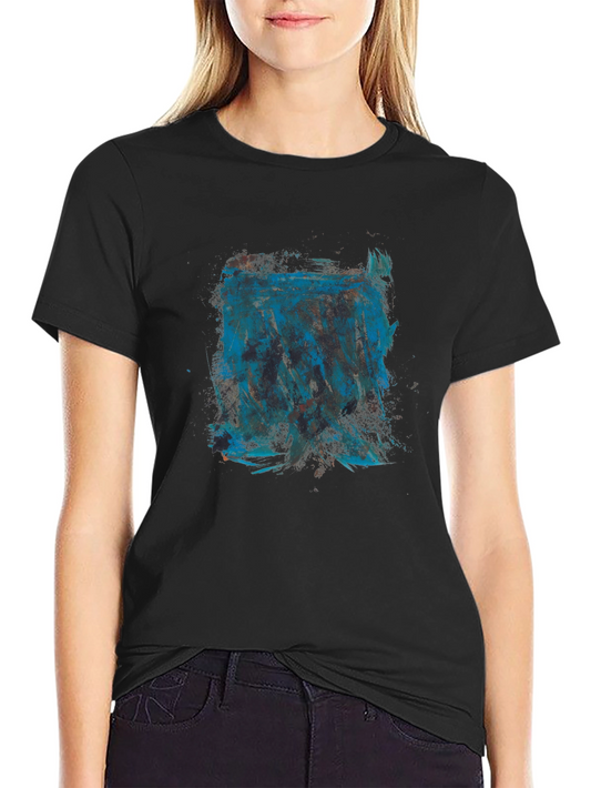 Abstract Blue Graphic Print Black T-Shirt