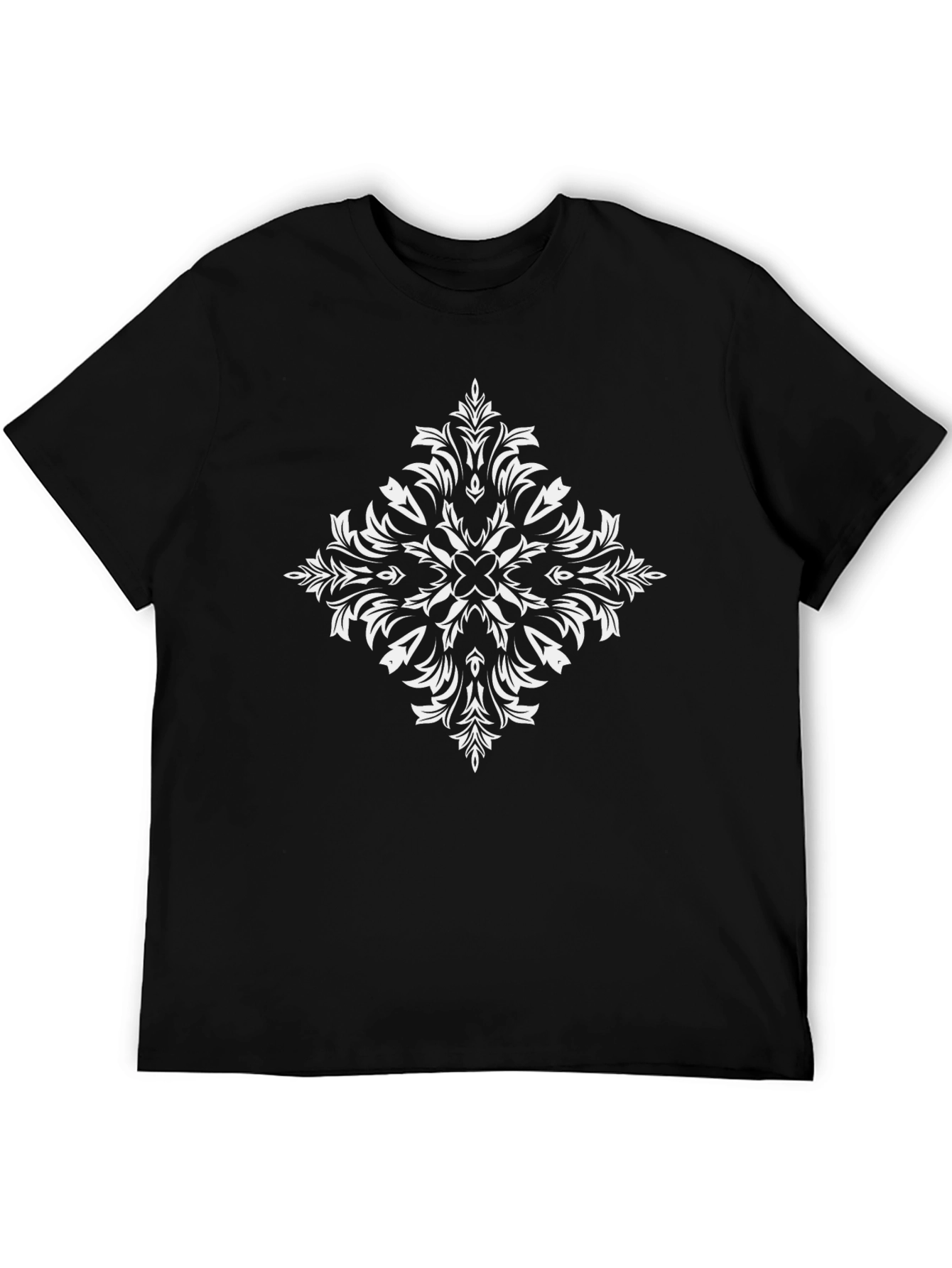 Black T-Shirt with White Ornamental Print