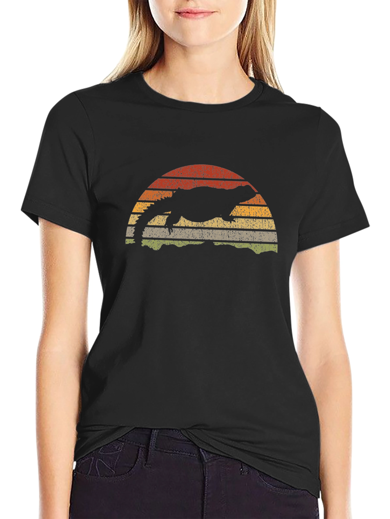 Retro Reptile Sunset Graphic Tee - Unique Lizard T-Shirt