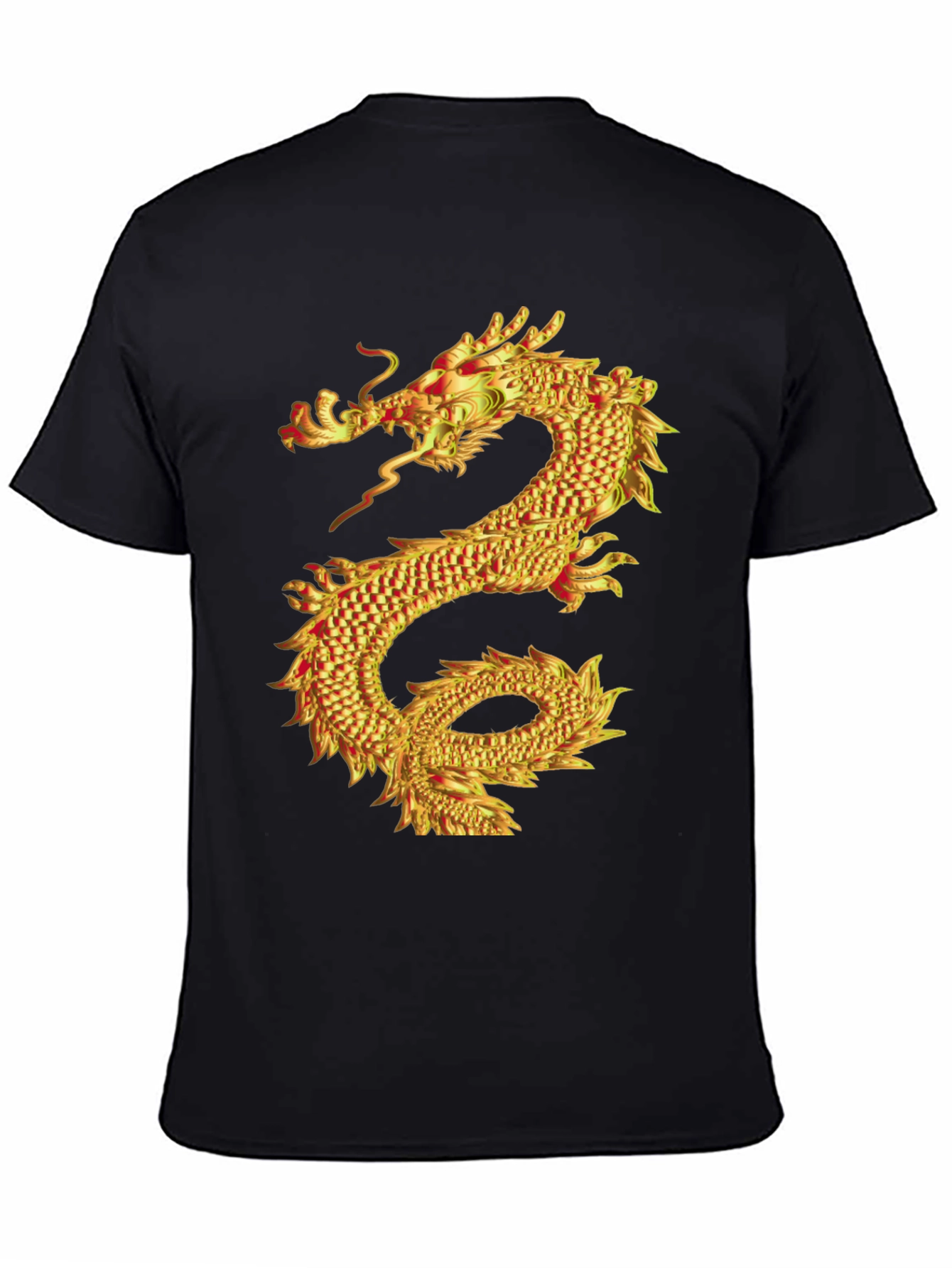 Golden Dragon Graphic Print Black T-Shirt