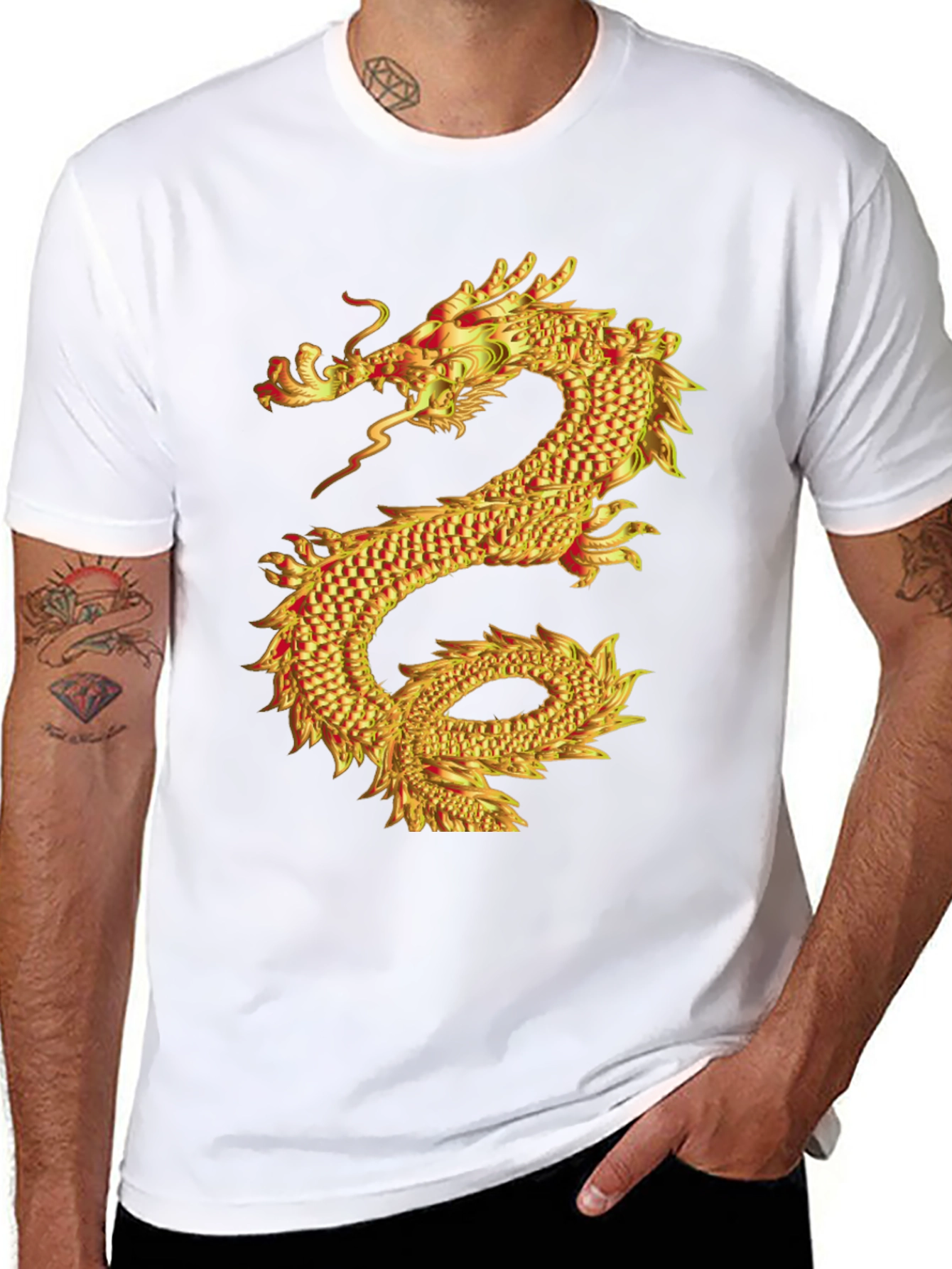 Golden Dragon Graphic Print Black T-Shirt