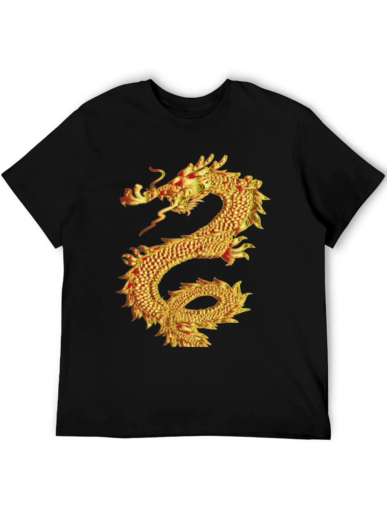 Golden Dragon Graphic Print Black T-Shirt