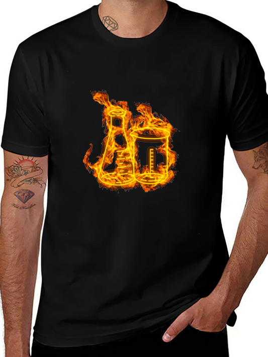 Flaming Chemistry Beaker Graphic T-Shirt