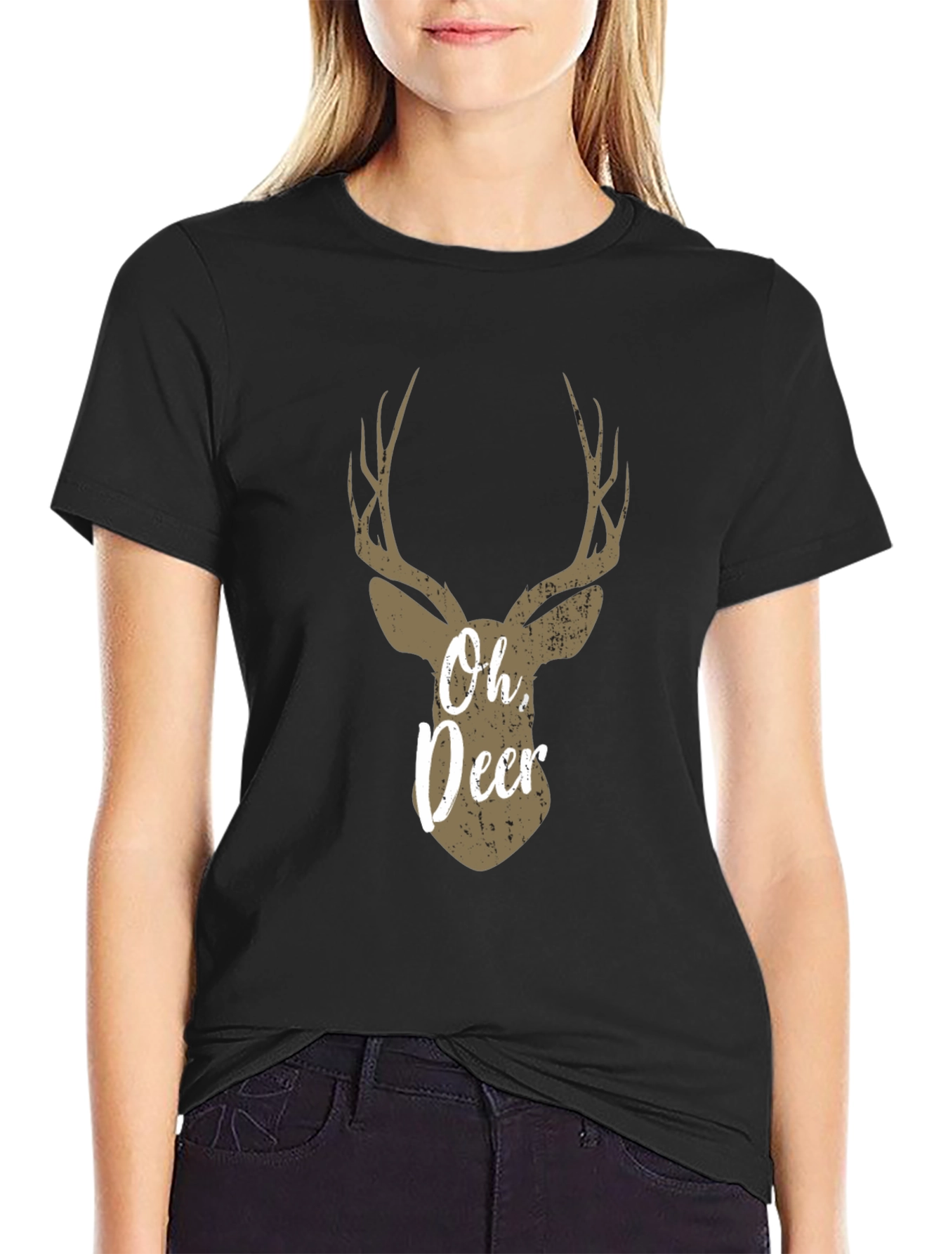 Oh Deer Graphic T-Shirt - Black Casual Tee