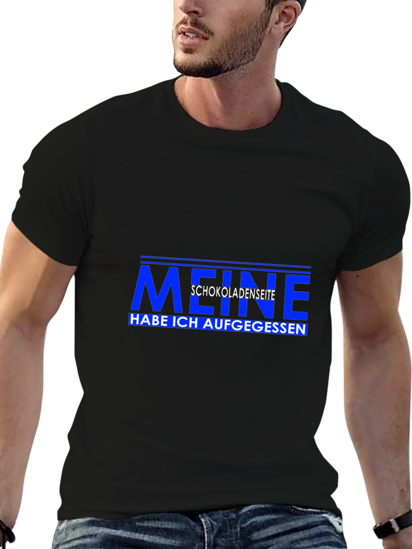 Mens Black T-Shirt with German Meine Schokoladenseite Graphic